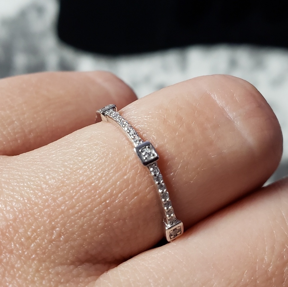 925 Silver Stackable Cubic Zirconia Band - Picture 4 of 8